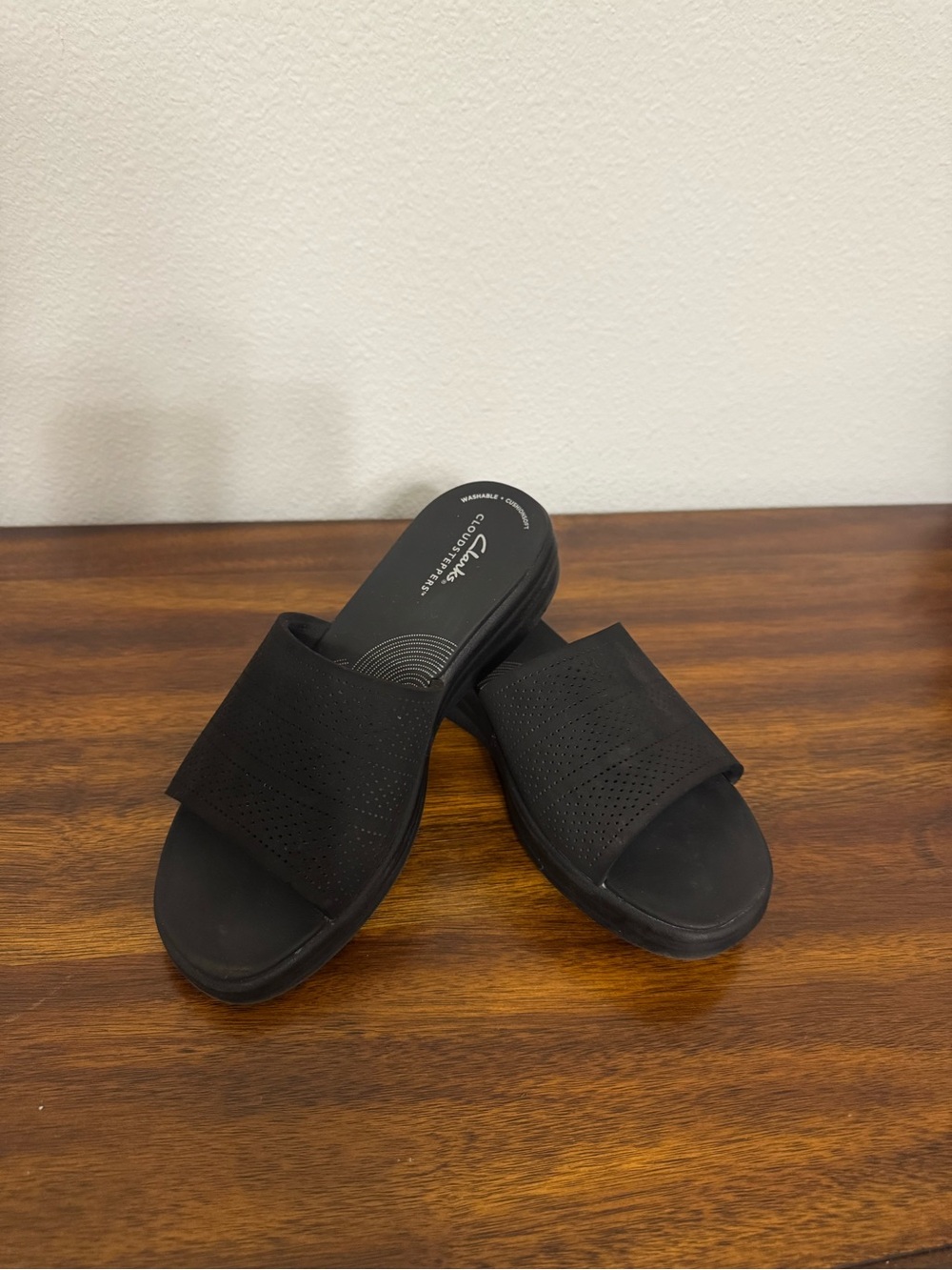 Clarks Women’s Black Perforated Slide Sandals